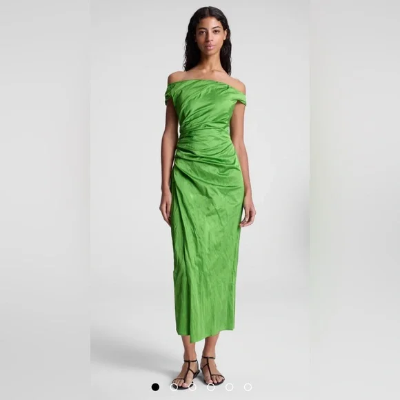 A.L.C. Camille Off Shoulder Satin Dress Elegant Green Off-Shoulder Dress size 6 - Picture 1 of 5